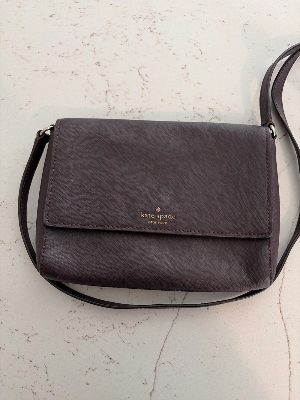kate spade Plum Saffiano Leather Crossbody with Gold Logo